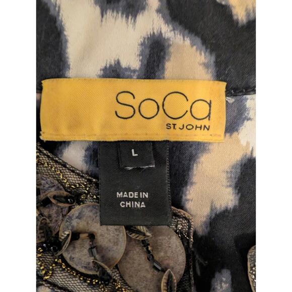 ST JOHN SoCa LEOPARD PRINT Large  TUNIC DRESS SLEEVE 97% COTTON, Retail $595 - Picture 5 of 9